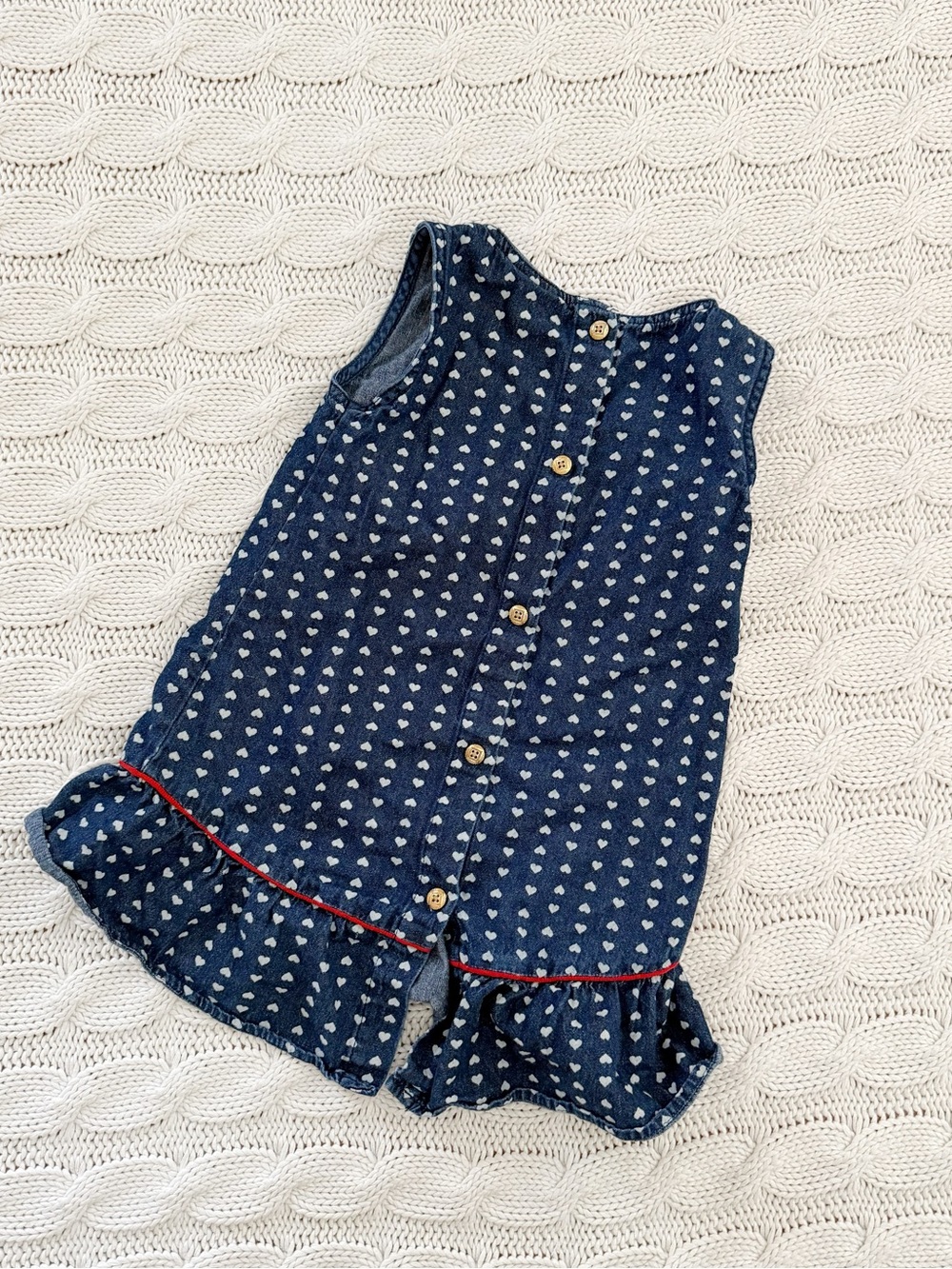 Gee Jay Girls Navy Heart-Print Denim Dress with Red Trim - Picture 2 of 3